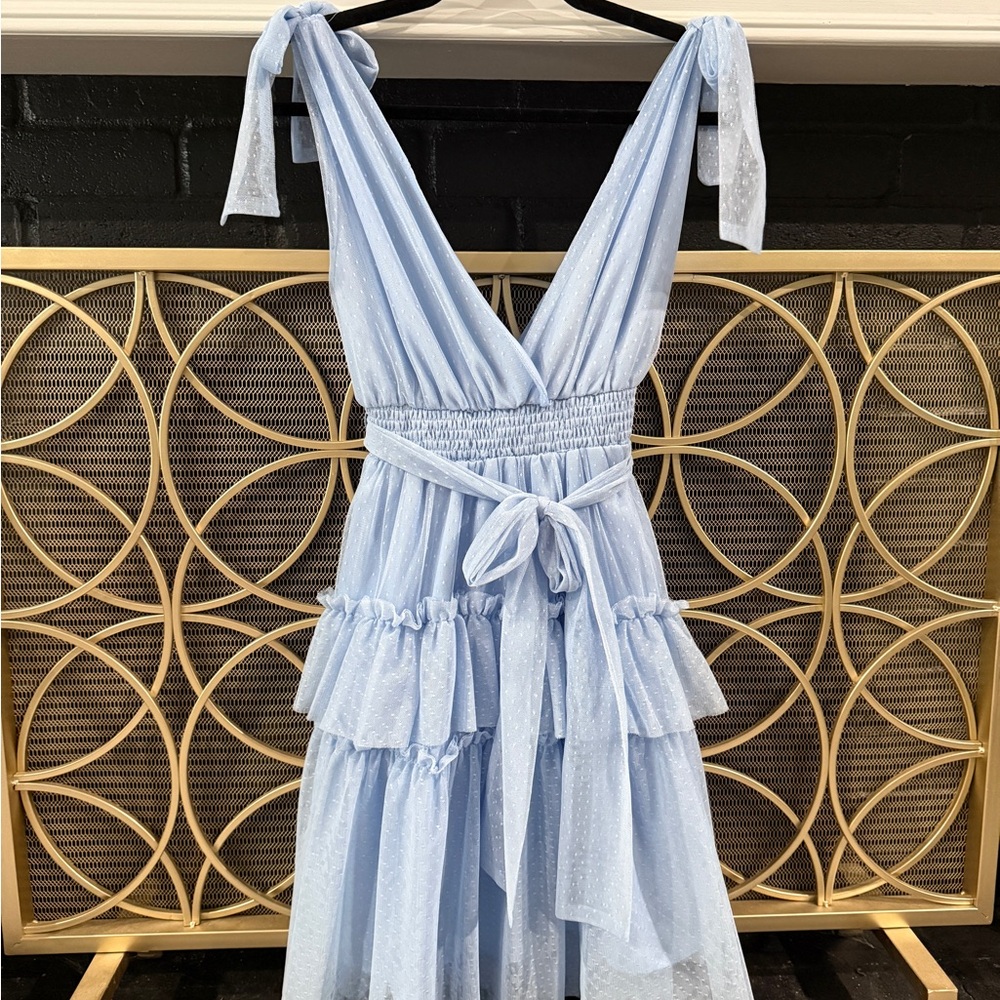 Blue Plunge Neck Sleeveless Mini Sundress